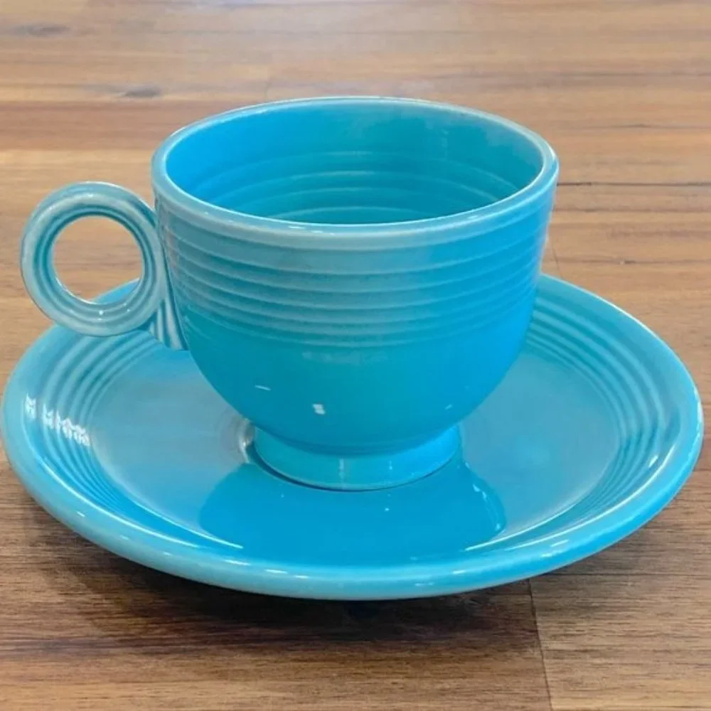 Fiestaware Mid Century Modern Dinnerware Cup & Saucer Set Original Turquoise